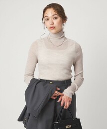 羊毛透膚羅紋高領針織