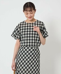 網眼格紋短袖上衣 