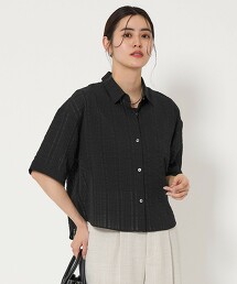 爆米花透膚格紋襯衫
