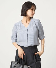 肩打摺V領短袖罩衫