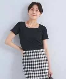 亮澤羅紋方領短袖上衣 抗菌