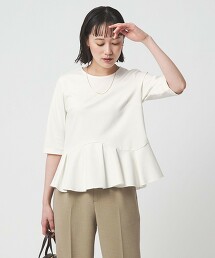 抗UV涼感 不規則蛋糕下擺羅馬布上衣 日本製