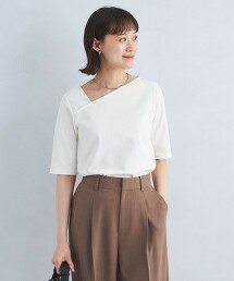 不對稱領羅馬布5分袖上衣 日本製