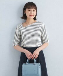 不對稱領羅馬布5分袖上衣 日本製