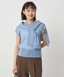 透膚金絲薄紗法式袖上衣 日本製