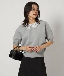 領口蕾絲2WAY5分袖針織上衣