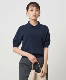 翻領5分袖針織上衣