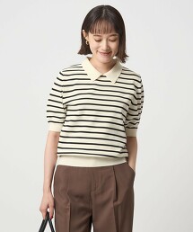 翻領5分袖針織上衣