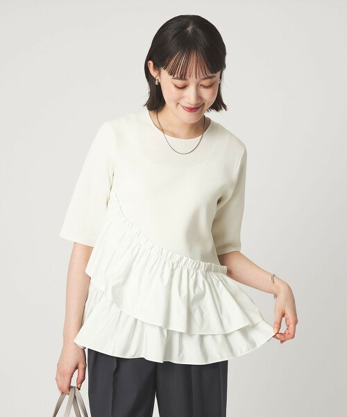 拼接蛋糕下擺短袖針織上衣