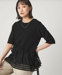 拼接蛋糕下擺短袖針織上衣