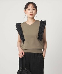 荷葉邊拼接無袖針織