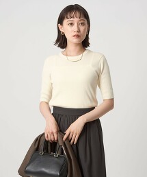 ＜1_OF MINE＞羅紋圓領5分袖針織上衣