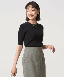 ＜1_OF MINE＞羅紋圓領5分袖針織上衣