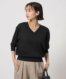 亮澤澎袖V領針織上衣