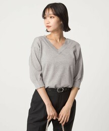 亮澤澎袖V領針織上衣