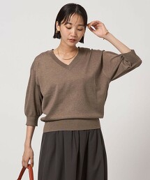 亮澤澎袖V領針織上衣