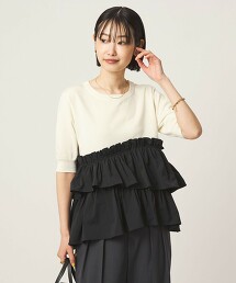 蛋糕拼接5分袖針織上衣