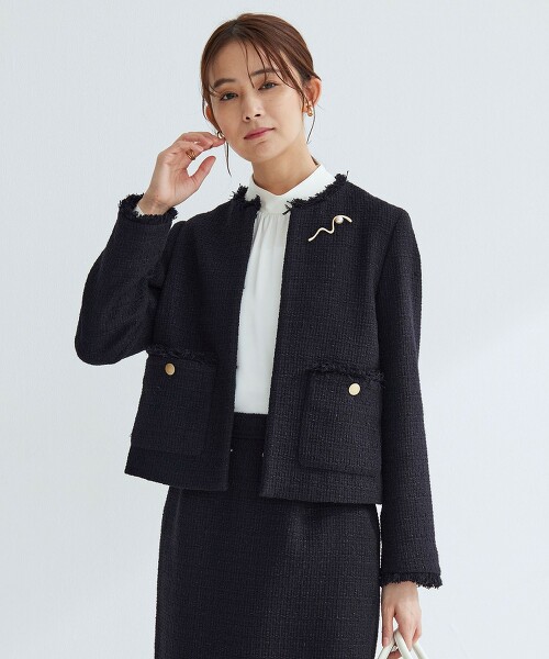 仿粗花呢無領外套