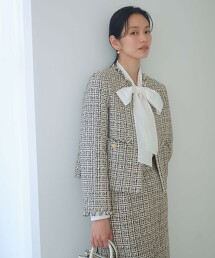 仿粗花呢無領外套