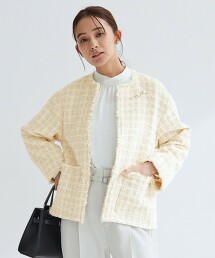 花式仿粗花呢口袋無領外套