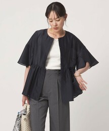 亮澤透膚短袖西裝外套