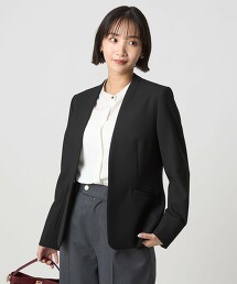 雙層織物無領彈性西裝外套