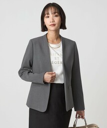 雙層織物無領彈性西裝外套