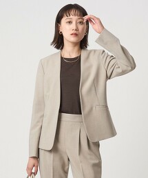 雙層織物無領彈性西裝外套