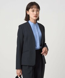 雙層織物無領彈性西裝外套