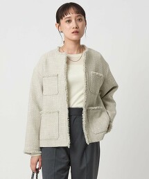 仿粗花呢混紡口袋無領外套