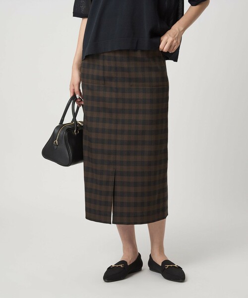 KICHINTO 小方格格紋I字修身裙 