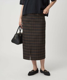 KICHINTO 小方格格紋I字修身裙 