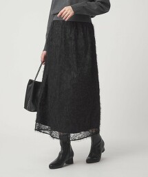 透膚蕾絲抓皺長裙