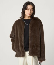 仿皮草無領大衣