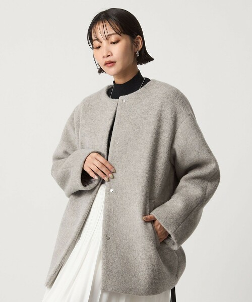 安哥拉海狸無領中長版大衣