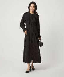 緹花腰打摺洋裝