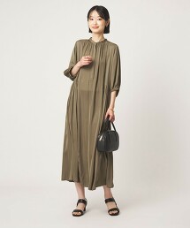 緞面抓皺短袖洋裝