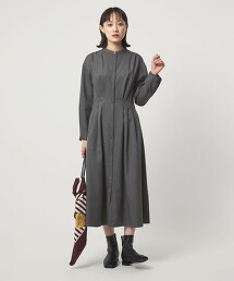 仿羊毛立領打摺洋裝