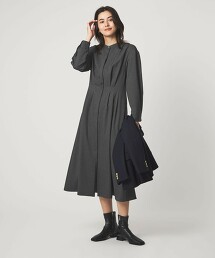 仿羊毛立領打摺洋裝