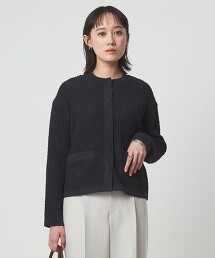 鑲邊無領針織外套