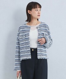 混仿粗花呢口袋無領針織外套