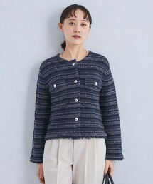 混仿粗花呢口袋無領針織外套