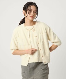 柔軟羽毛短袖針織外套 