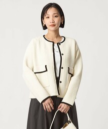 鑲邊無領針織外套 