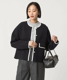 鑲邊無領針織外套 