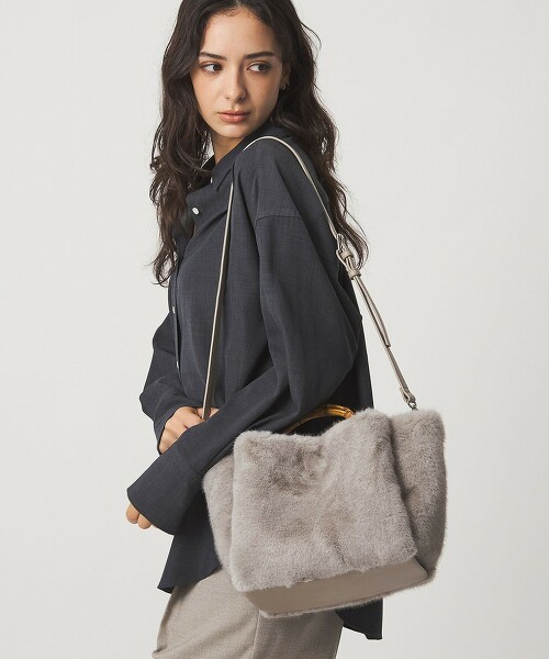 2WAY竹節手把仿皮草托特包