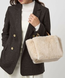 2WAY竹節手把仿皮草托特包