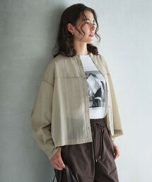 仿精梳透膚立領襯衫