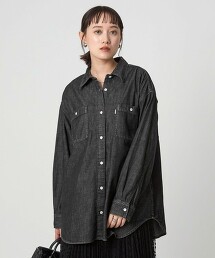 牛仔立領襯衫