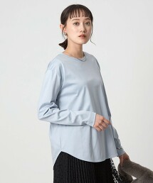 弧形下擺平滑長袖上衣